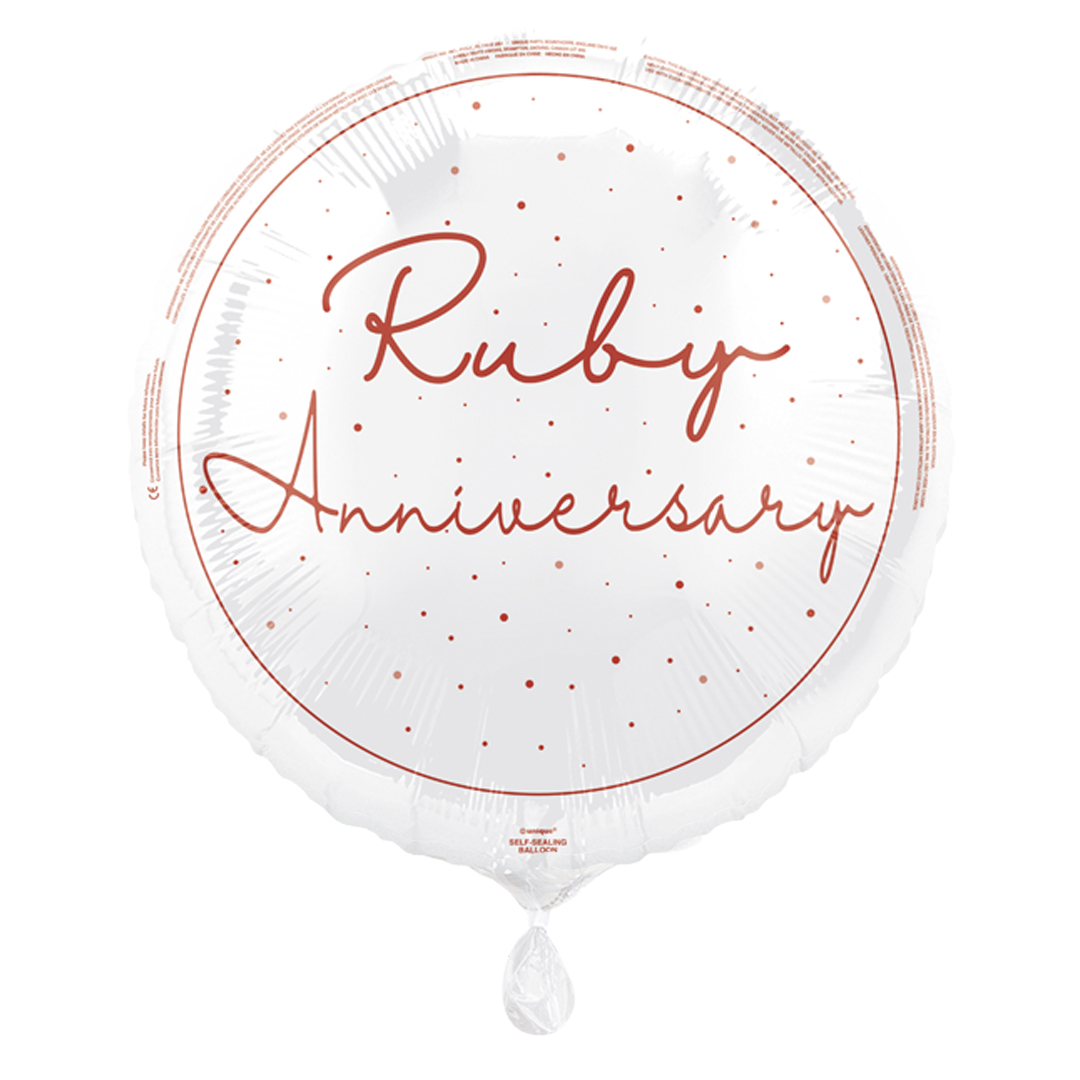 Happy 40th Ruby Anniversary Round Foil Balloon 46cm / 18 in
