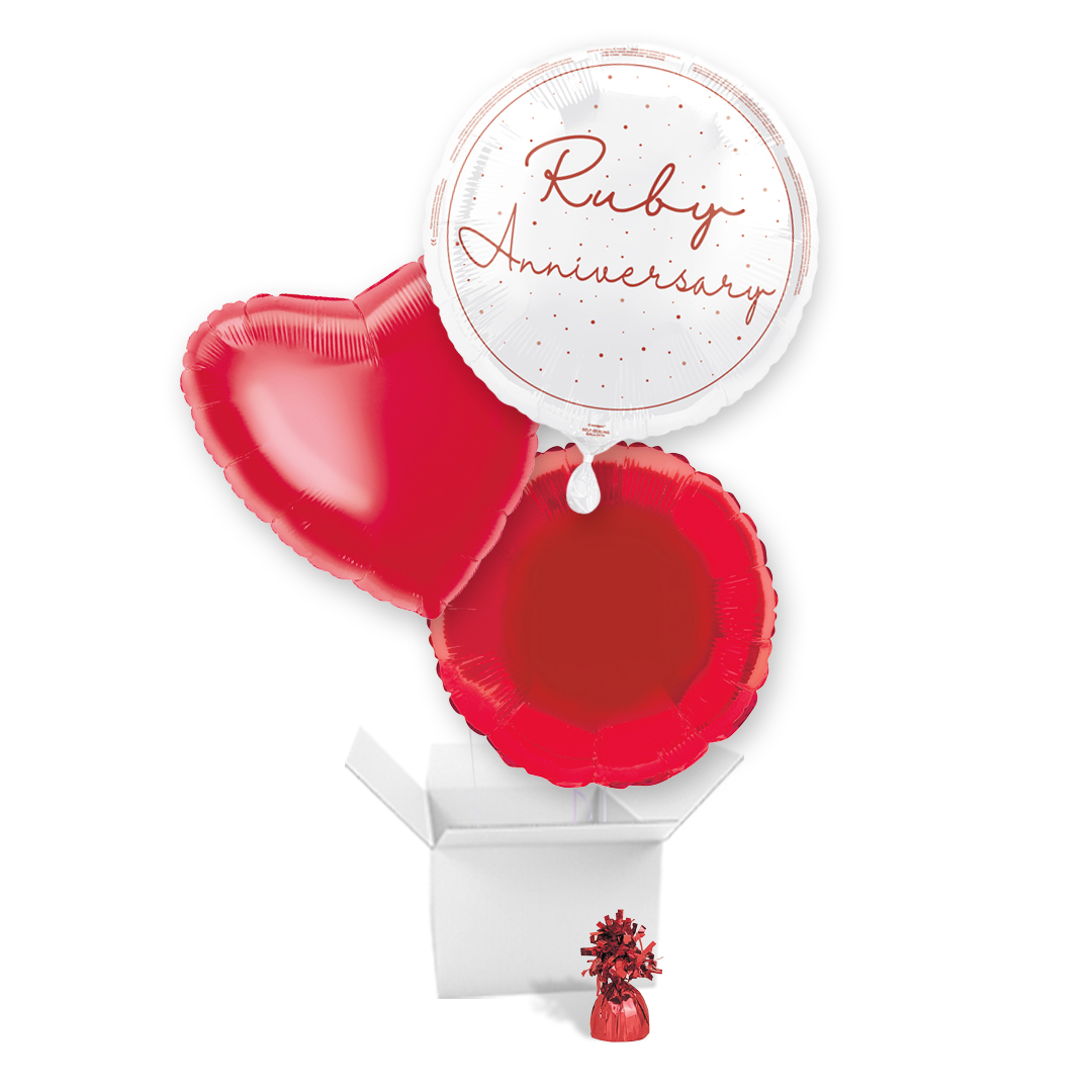 Happy 40th Ruby Anniversary Round Foil Balloon Bouquet - 3 Inflated Balloons In A Box