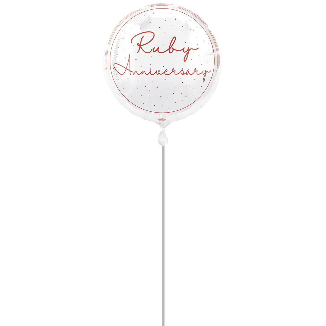 Happy 40th Ruby Anniversary Round Foil Balloon - Inflated Balloon In A Box Product Gallery Image