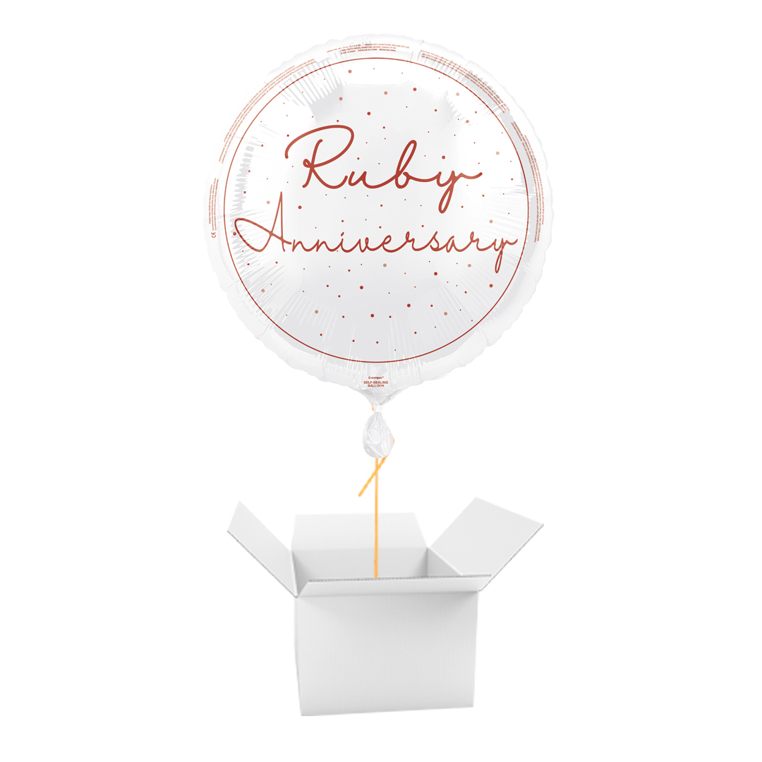 Happy 40th Ruby Anniversary Round Foil Balloon - Inflated Balloon In A Box