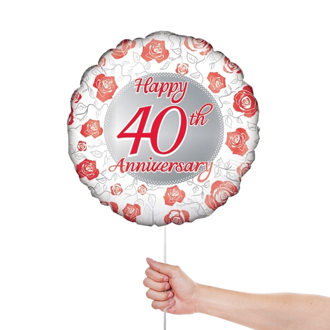 Happy 40th Ruby Anniversary Round Foil Helium Balloon 46cm / 18 in Product Gallery Image