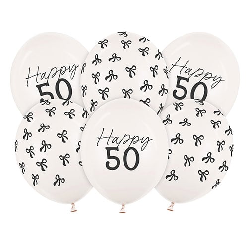 Happy 50 Elegant Milestone Birthday Latex Balloons 30cm / 12 in - Pack of 6 Product Gallery Image