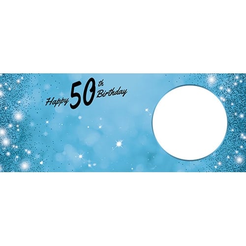 Happy 50th Birthday Sparkles Baby Blue Design Small Personalised Banner – 4ft x 2ft