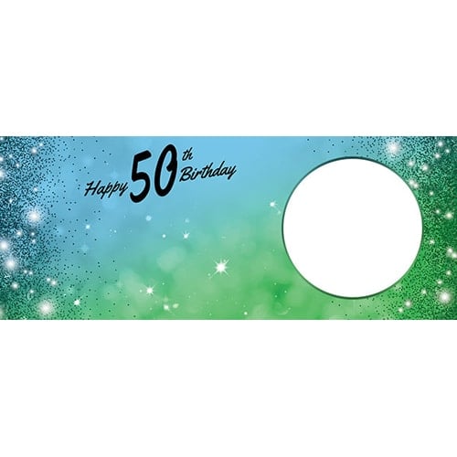 Happy 50th Birthday Sparkles Blue Green Design Large Personalised Banner – 10ft x 4ft