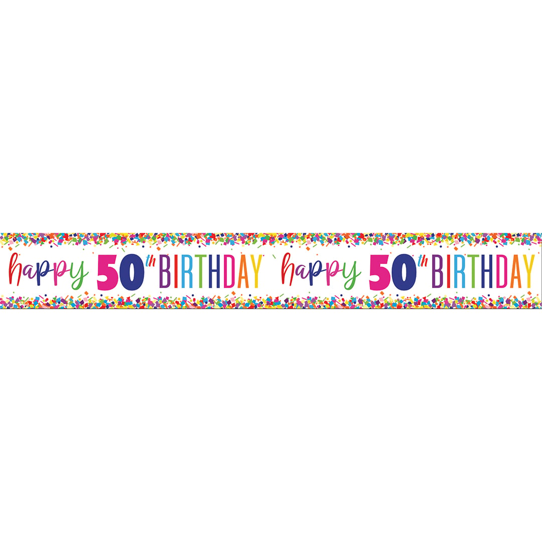 Happy 50th Birthday Bright Confetti Foil Banner 274cm