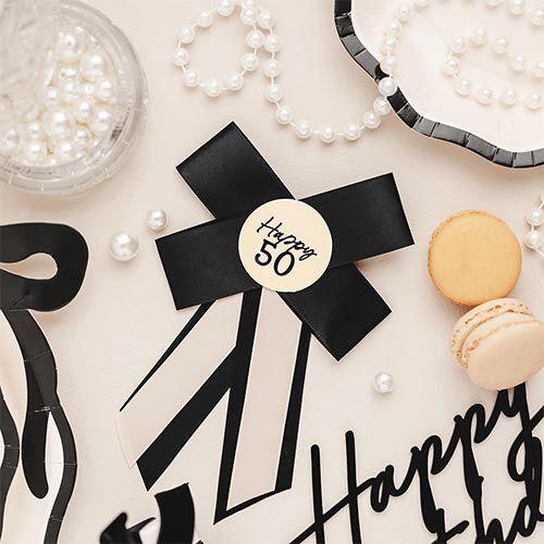 Happy 50th Birthday Cream & Black Elegant Milestone Rosette Pin Badge 17cm Product Gallery Image