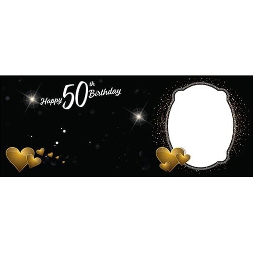 Happy 50th Birthday Milestone Dark Design Small Personalised Banner - 4ft x 2ft