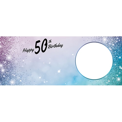 Happy 50th Birthday Sparkles Blue Pink Design Large Personalised Banner – 10ft x 4ft