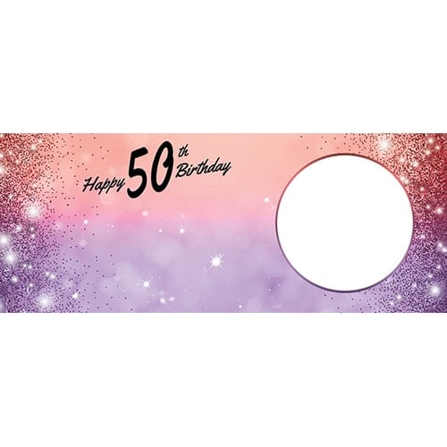 Happy 50th Birthday Sparkles Red Purple Design Medium Personalised Banner – 6ft x 2.25ft