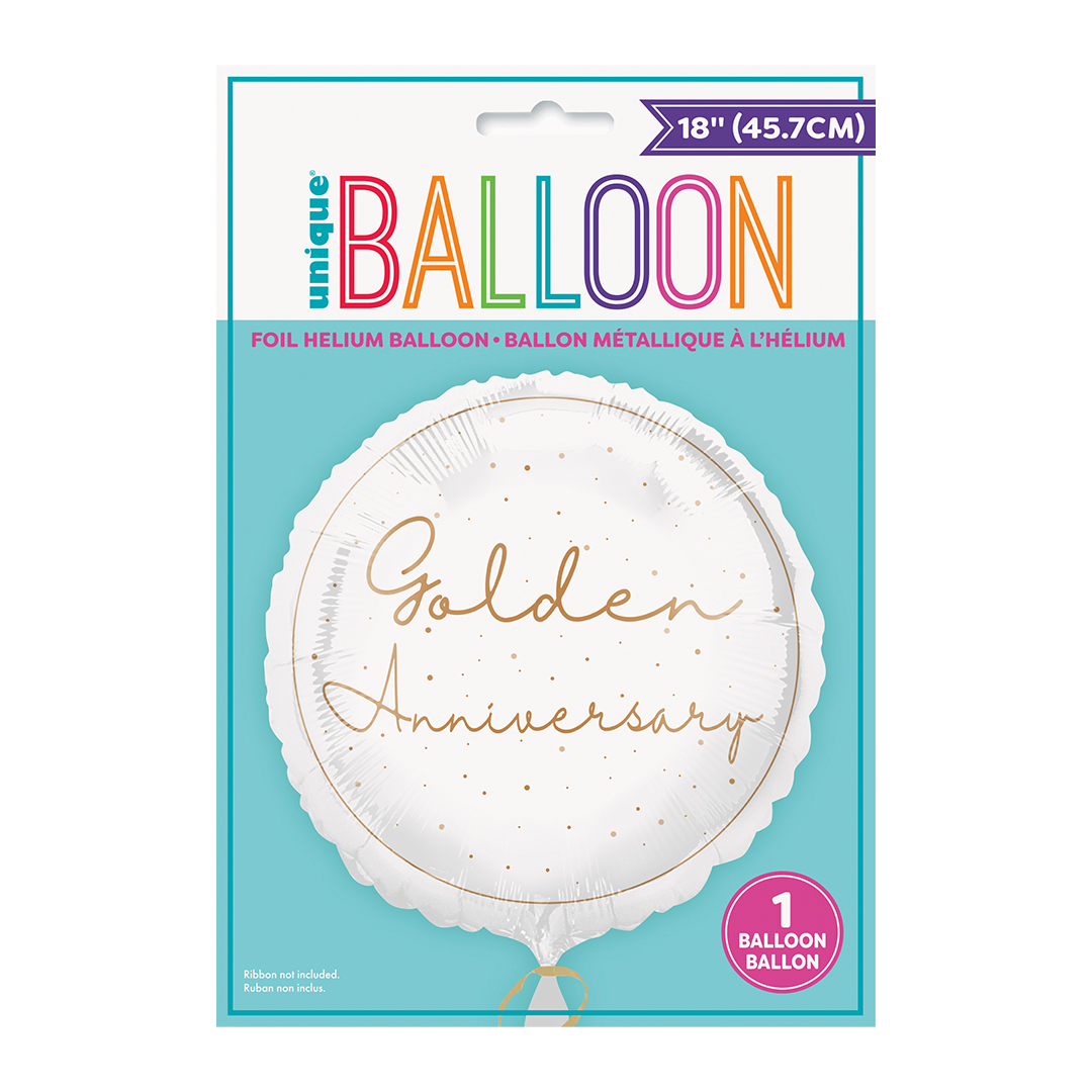 Happy 50th Golden Anniversary Round Foil Balloon 46cm / 18 in View 3