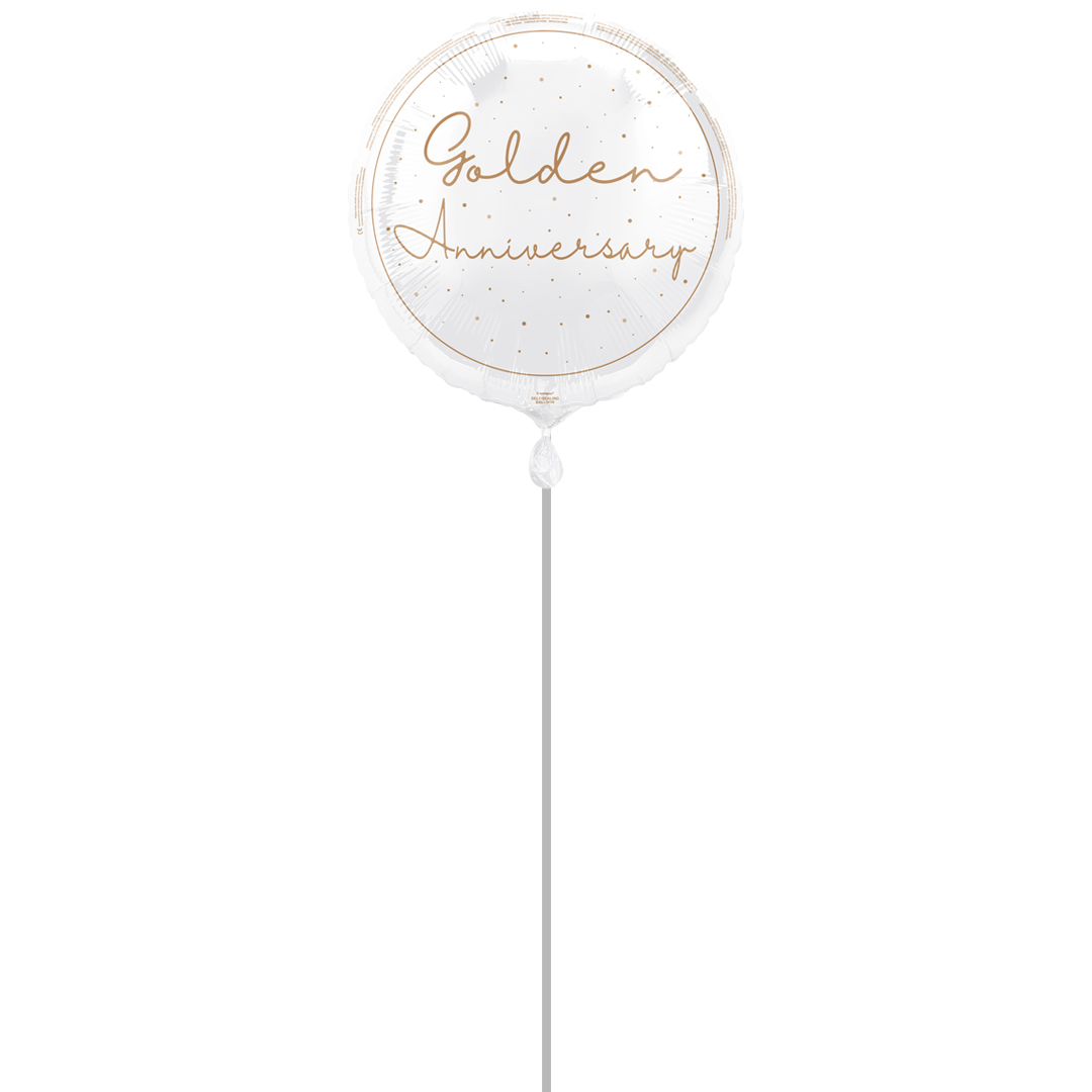 Happy 50th Golden Anniversary Round Foil Balloon - Inflated Balloon In A Box Product Gallery Image