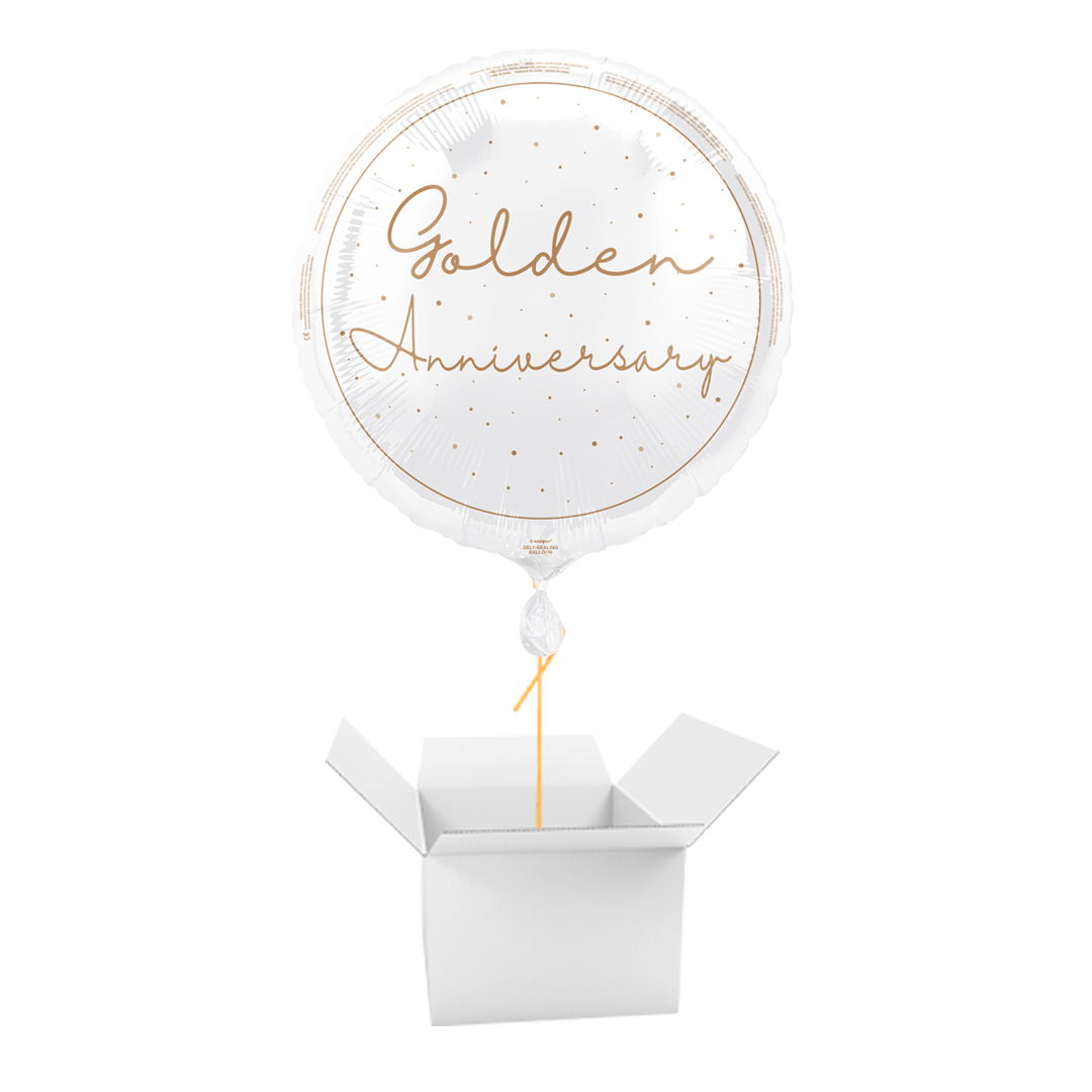 Happy 50th Golden Anniversary Round Foil Balloon - Inflated Balloon In A Box