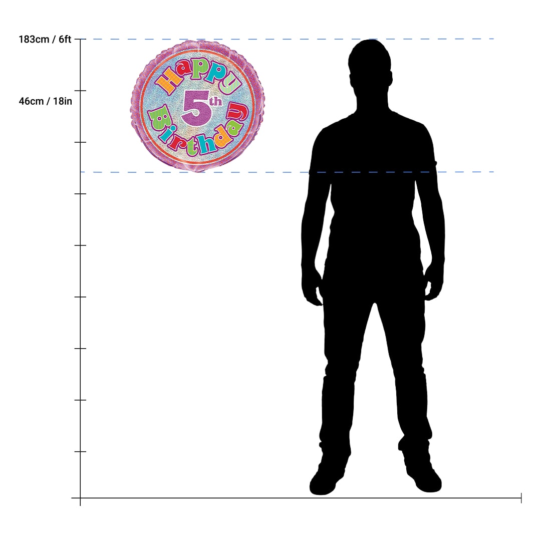 Happy 5th Birthday Holographic Round Foil Helium Balloon 46cm / 18 in Product Gallery Image