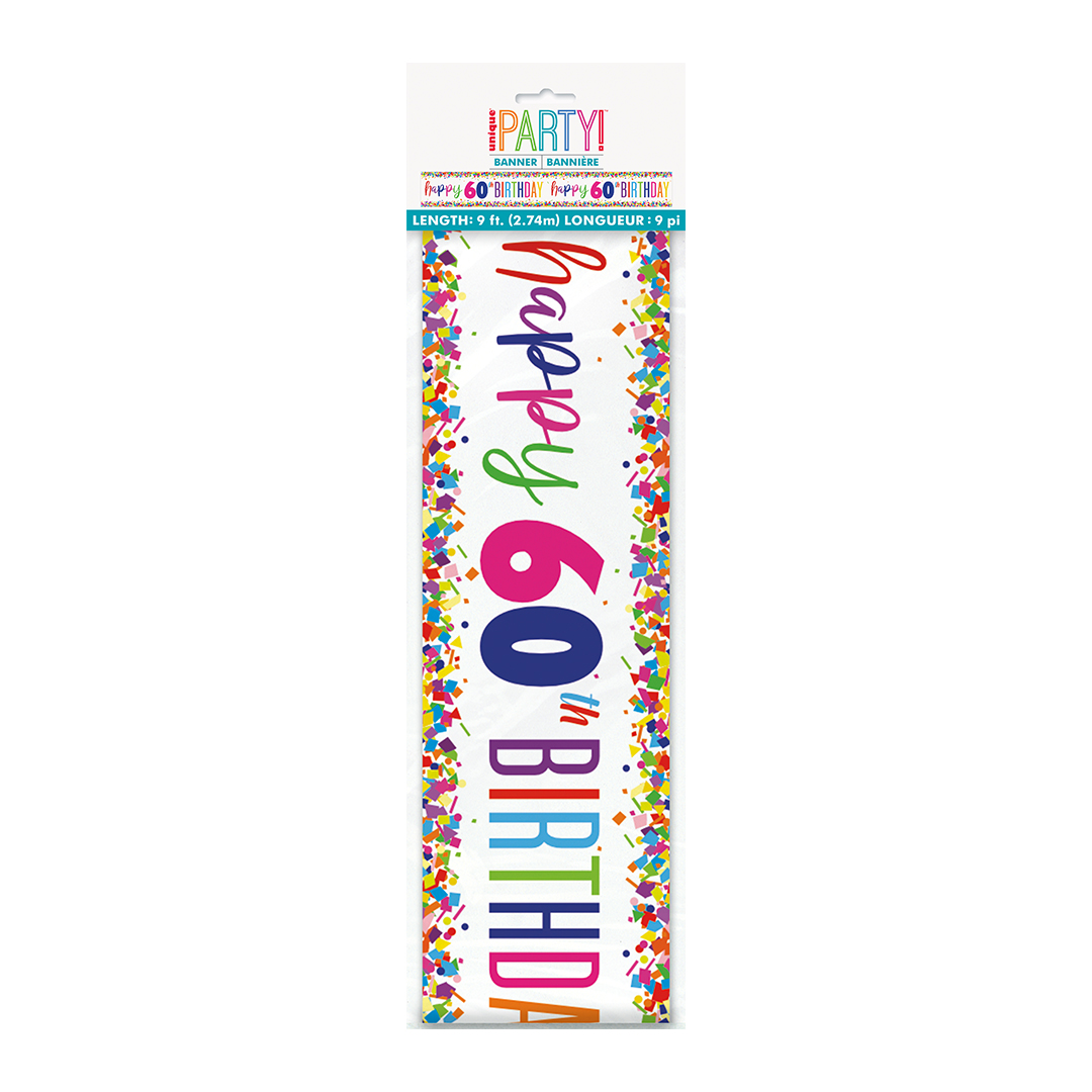 Happy 60th Birthday Bright Confetti Foil Banner 274cm View 3