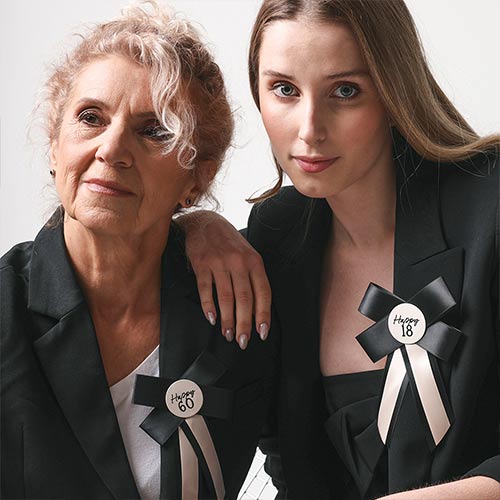 Happy 60th Birthday Cream & Black Elegant Milestone Rosette Pin Badge 17cm Product Gallery Image