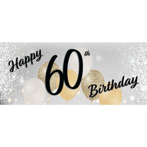 Happy 60th Birthday Silver PVC Party Sign Decoration 60cm x 25cm ...