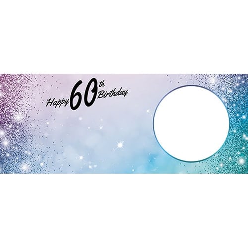 Happy 60th Birthday Sparkles Blue Pink Design Small Personalised Banner – 4ft x 2ft