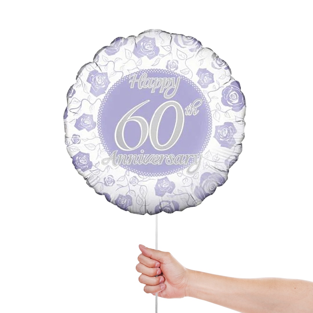 Happy 60th Diamond Anniversary Round Foil Helium Balloon 46cm / 18 in Product Gallery Image