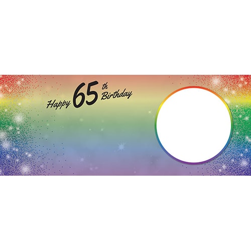 Happy 65th Birthday Rainbow Sparkles Design Medium Personalised Banner – 6ft x 2.25ft