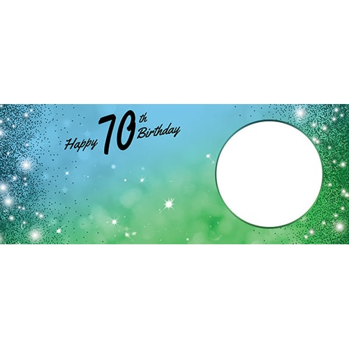 Happy 70th Birthday Sparkles Blue Green Design Small Personalised Banner – 4ft x 2ft