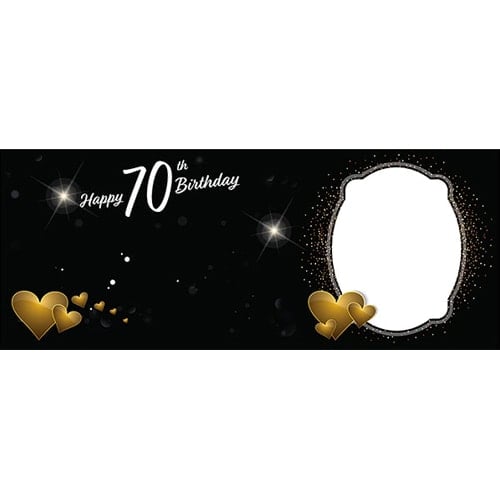 Happy 70th Birthday Milestone Dark Design Small Personalised Banner - 4ft x 2ft