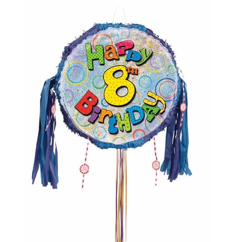 Happy 8th Birthday Holographic Pull String Pinata Product Image