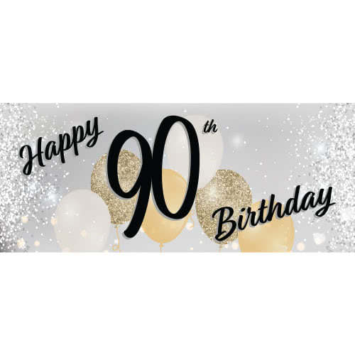 Happy 90th Birthday Silver PVC Party Sign Decoration Product Image