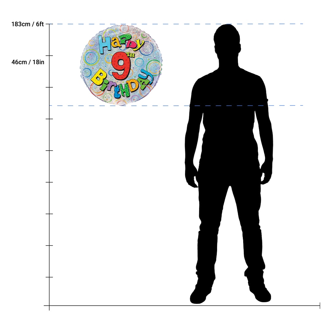 Happy 9th Birthday Holographic Round Foil Helium Balloon 46cm / 18 in Product Gallery Image