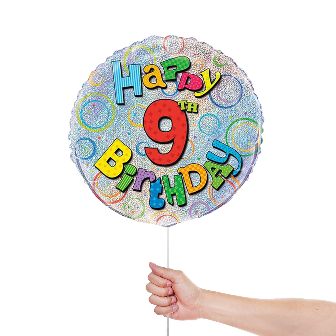 Happy 9th Birthday Holographic Round Foil Helium Balloon 46cm / 18 in Product Gallery Image
