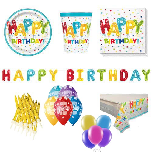Happy Balloon Birthday 16 Person Deluxe Party Pack