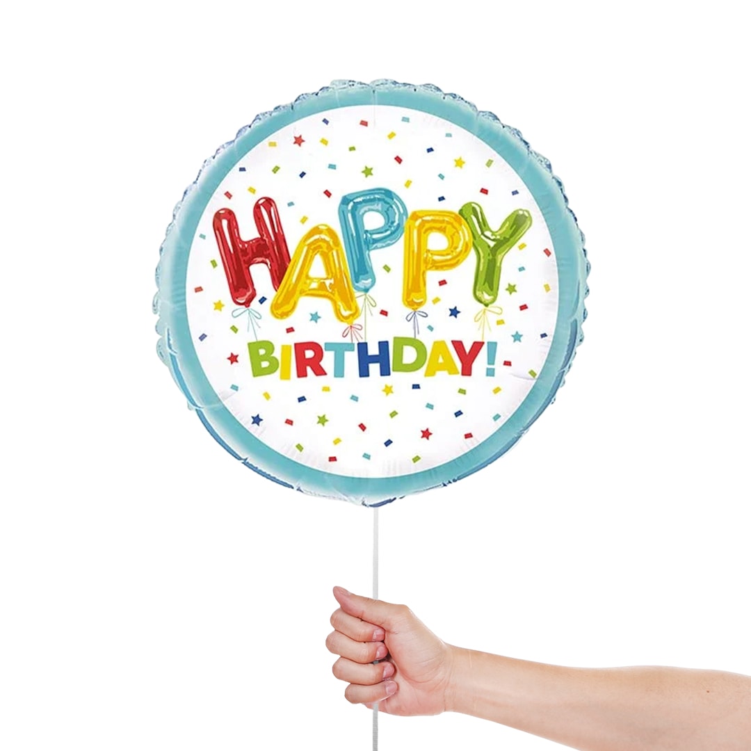 Happy Balloon Birthday Round Foil Helium Balloon 46cm / 18 in Product Gallery Image