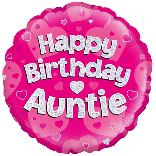 Happy Birthday Auntie Holographic Round Foil Helium Balloon 46cm / 18 in Product Image