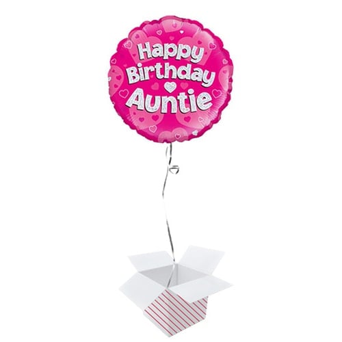 Happy Birthday Auntie Holographic Round Foil Helium Balloon - Inflated Balloon in a Box Product Gallery Image