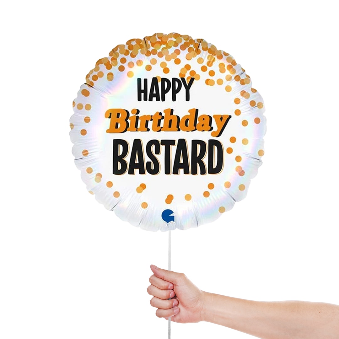 Happy Birthday Bastard Holographic Round Foil Helium Balloon 46cm / 18 in Product Gallery Image