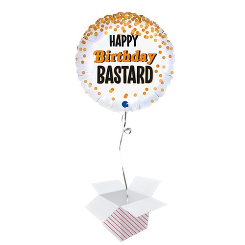 Happy Birthday Bastard Holographic Round Foil Helium Balloon - Inflated Balloon in a Box Product Gallery Image
