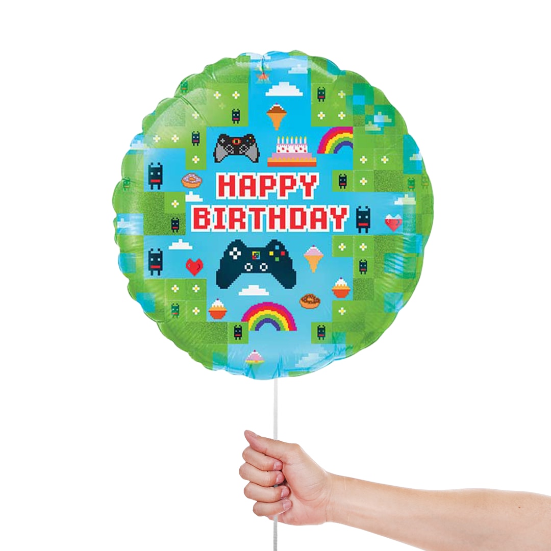 Happy Birthday Blox Game Round Shape Holographic Foil Helium Balloon 46cm / 18 in Product Gallery Image