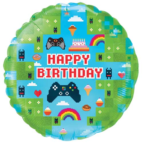 Happy Birthday Blox Game Round Shape Holographic Foil Helium Balloon 46cm / 18 in Product Gallery Image