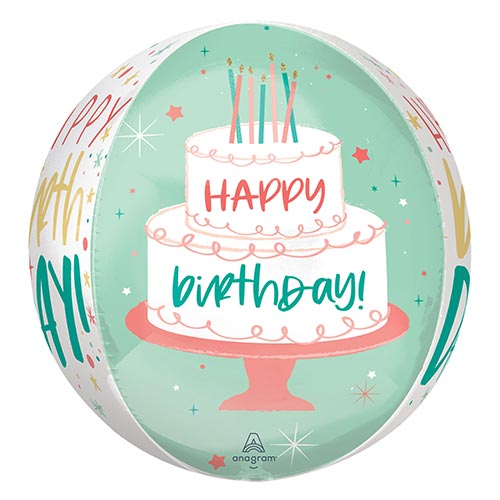 Happy Birthday Cake Orbz Foil Helium Balloon 38cm / 15 in Product Gallery Image