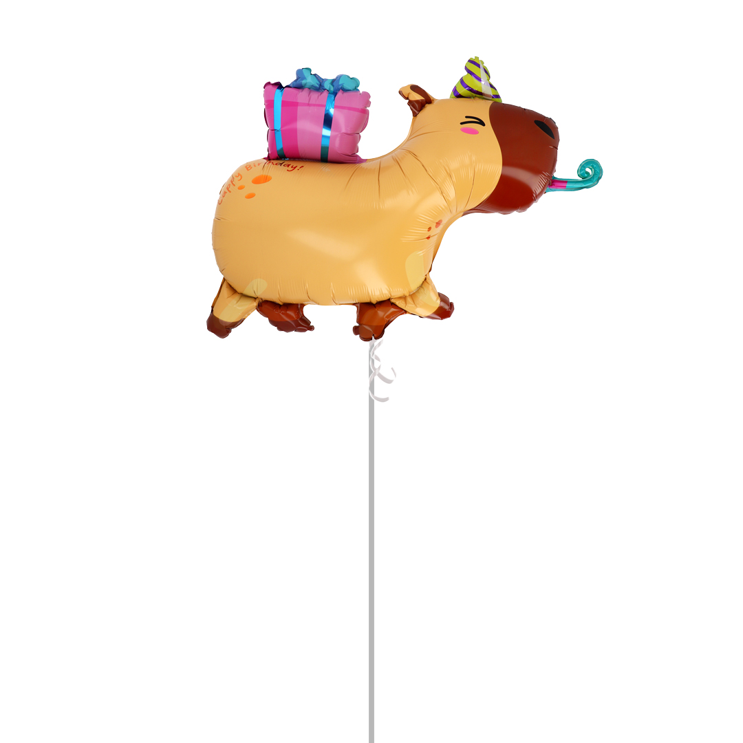 Happy Birthday Capybara Foil Shaped Balloon - Inflated Balloon In A Box Product Gallery Image