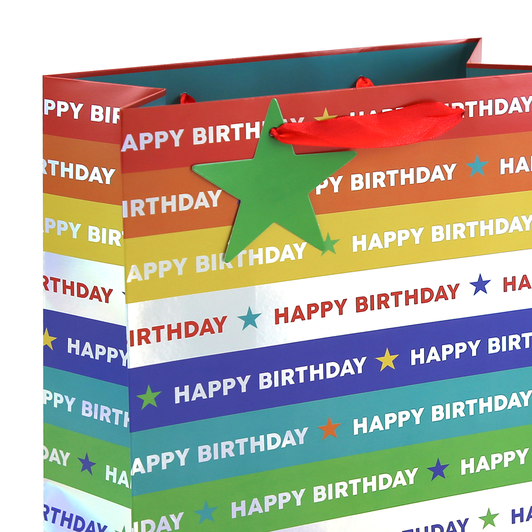 Happy Birthday Colourful Stripes Large Gift Bag 33cm Product Gallery Image