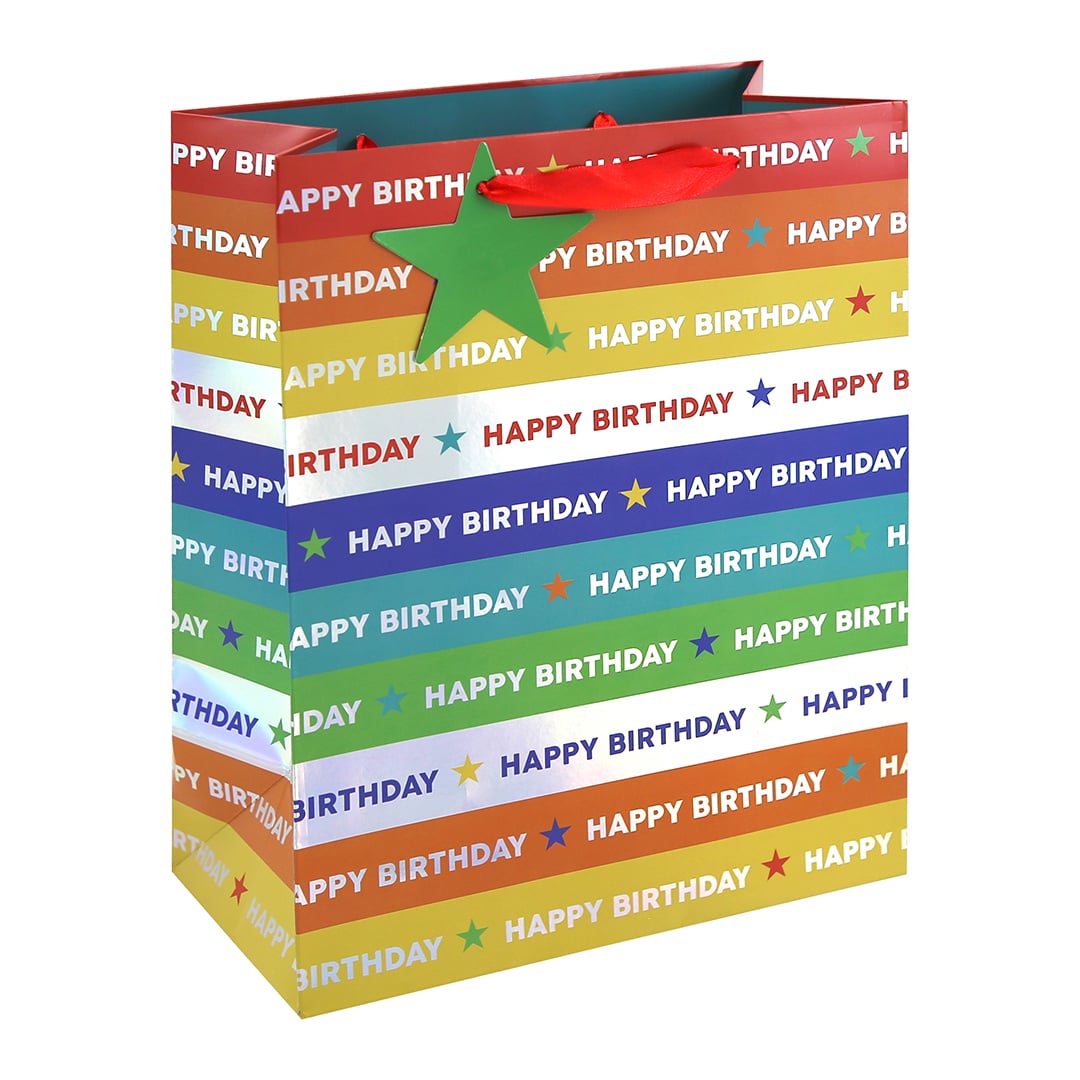 Happy Birthday Colourful Stripes Large Gift Bag 33cm