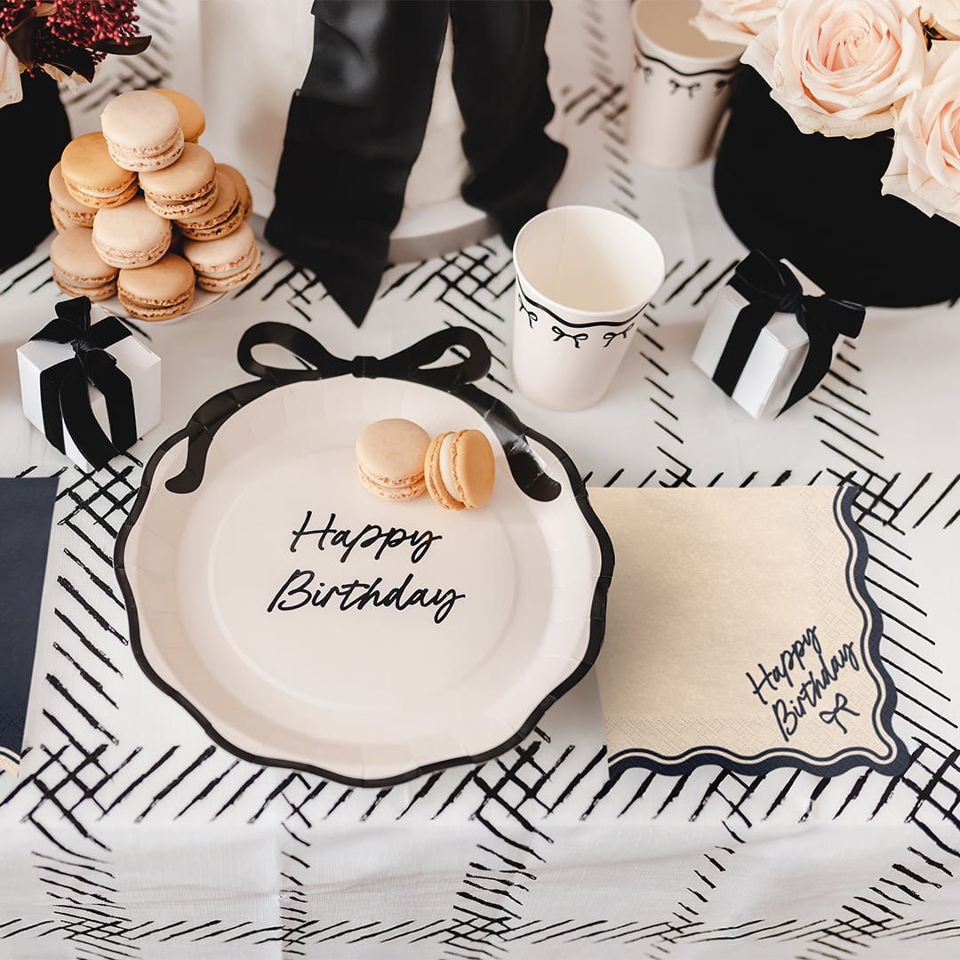Happy Birthday Cream & Black Elegant Bow Paper Luncheon Napkins 2 Ply 33cm - Pack of 12 Product Gallery Image