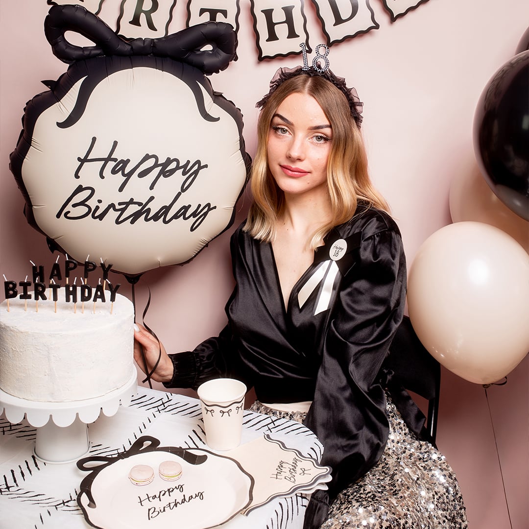 Happy Birthday Cream & Black Elegant Bow Paper Luncheon Napkins 2 Ply 33cm - Pack of 12 Product Gallery Image