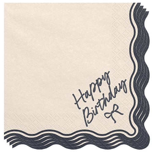 Happy Birthday Cream & Black Elegant Bow Paper Luncheon Napkins 2 Ply 33cm - Pack of 12