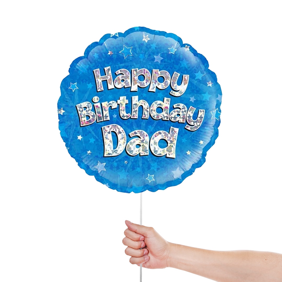 Happy Birthday Dad Blue Holographic Round Foil Helium Balloon 46cm / 18 in Product Gallery Image
