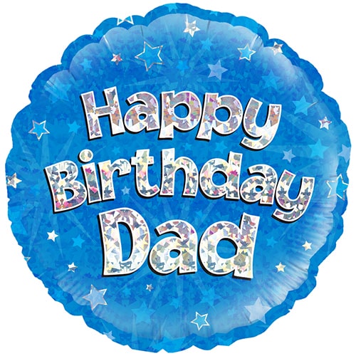 Happy Birthday Dad Blue Holographic Round Foil Helium Balloon 46cm / 18 in Product Image