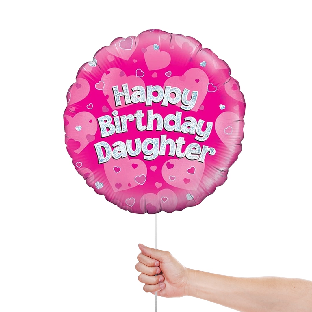 Happy Birthday Daughter Pink Holographic Round Foil Helium Balloon 46cm / 18 in Product Gallery Image