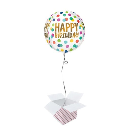 Happy Birthday Dots Orbz Foil Helium Balloon - Inflated Balloon in a Box Product Gallery Image