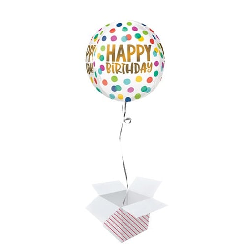 Happy Birthday Dots Orbz Foil Helium Balloon - Inflated Balloon in a Box Product Image