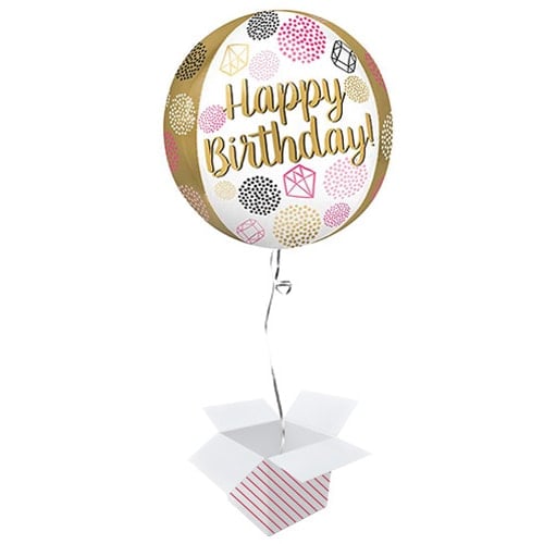 Happy Birthday Gems Orbz Foil Helium Balloon - Inflated Balloon in a Box Product Gallery Image